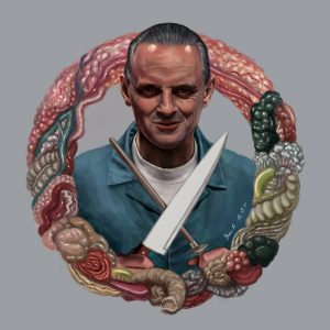 Digital Art von Anthony Hopkins als Hannibal Lecter.