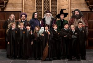 Digital Art eines Gruppenbildes von Schülern und Lehrern aus dem Film Harry Potter und der Stein der Weisen.