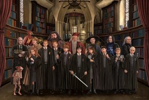Digital Art eines Gruppenbildes von Schülern und Lehrern aus Harry Potter Film 2.