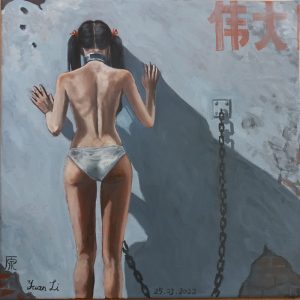 Ölmalerei einer fast nackten Frau, die an eine Wand gekettet ist. Die Frau ist nur von hinten zu sehen.