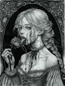 Gothic-Tattoo_Girl_Rose_Dotwork_Black-and-Grey