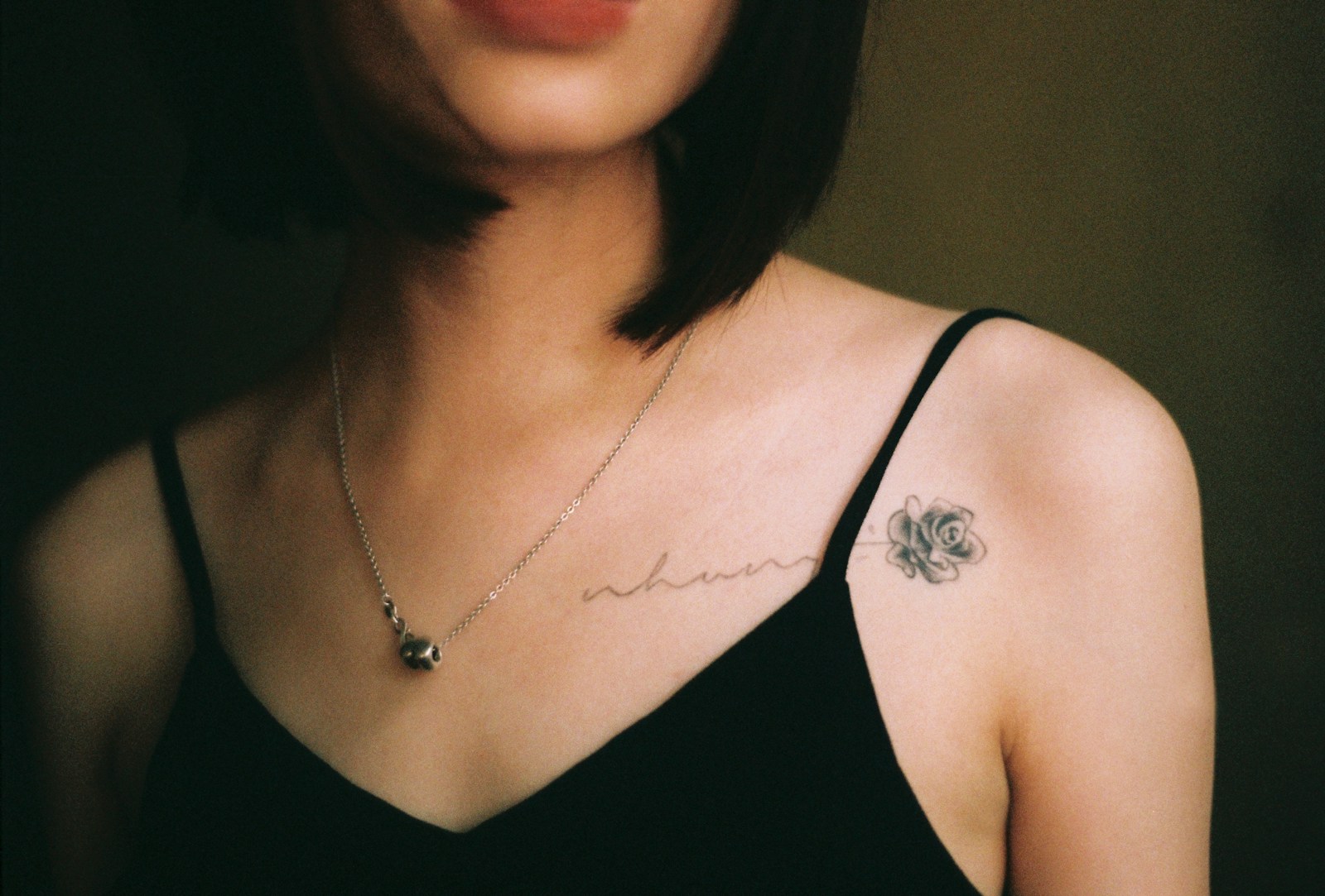 women's black spaghetti strap top_Rose-Tattoo-Letterin-Tattoo