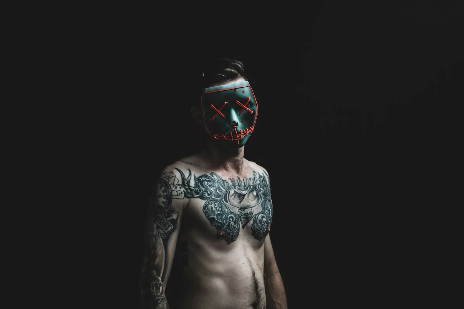 man standing while wearing black mask